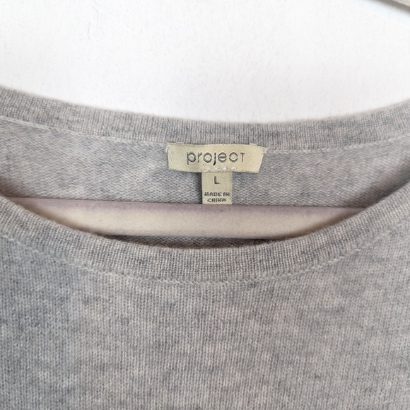 Project J Grey Tie Sleeve Crew Neck 100% Cashmere Sweater Size L - Picture 6 of 7